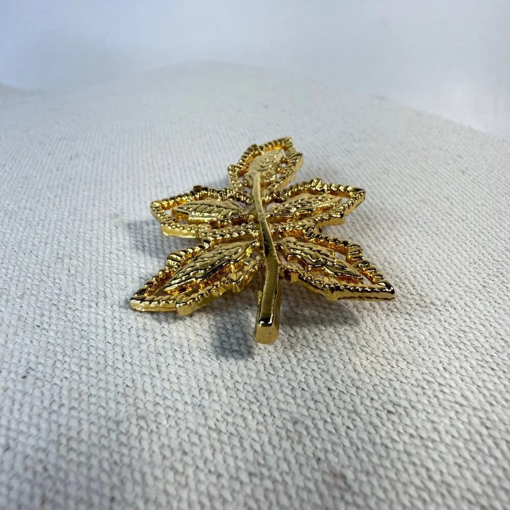 AAI Leaf‎ Brooch Gold-Tone Intricate Detailing Vintage Style MCM